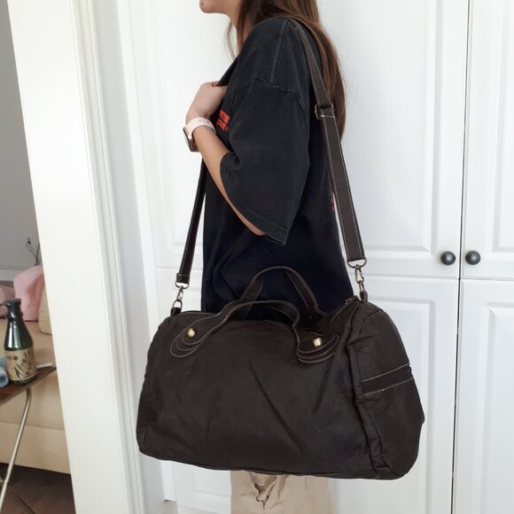 Genuine Leather Travel Weekender Duffel Bag Brown Like New - Picture 4 of 7